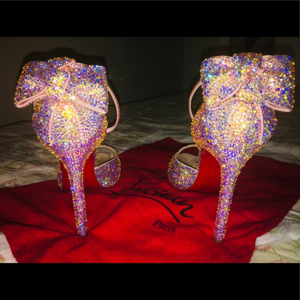 BARBIE pink LOUBOUTIN 💯% AUTHENTIC strass AB crystal 120mm - Picture 3 of 16